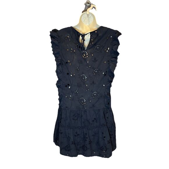 Misa Los Angeles Marieta Size Large Navy Sleeveless Eyelet Tasseled Mini Dress - Picture 5 of 13